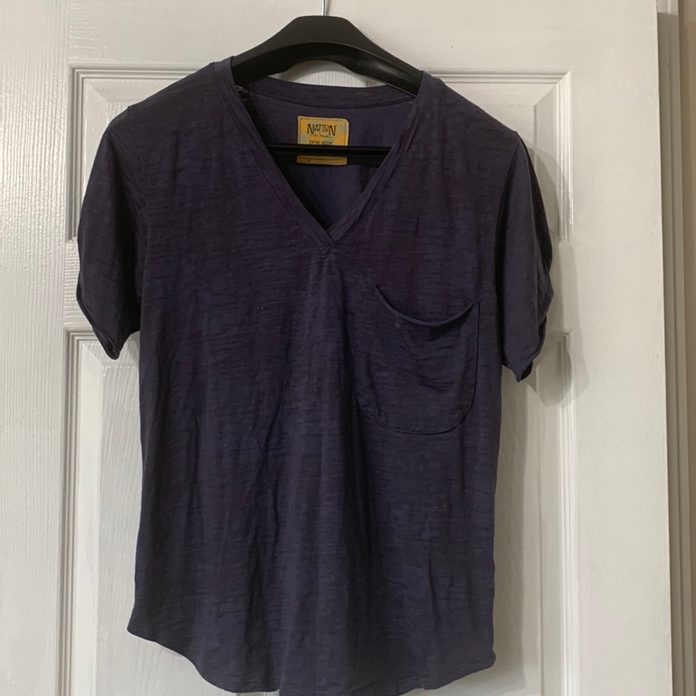 Nation LTD V Neck T Shirt Navy One Size